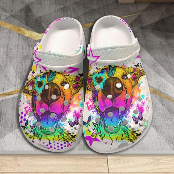 Clogs mit Hundemotiv Hazel - Gartenschuhe, Gummischuhe, bunt, Unisex, Grösse 36-43, Mischling, Mix, AmStaff, Staffordshire, Staff, Pitbull, Pit, SOKA, Listenhund